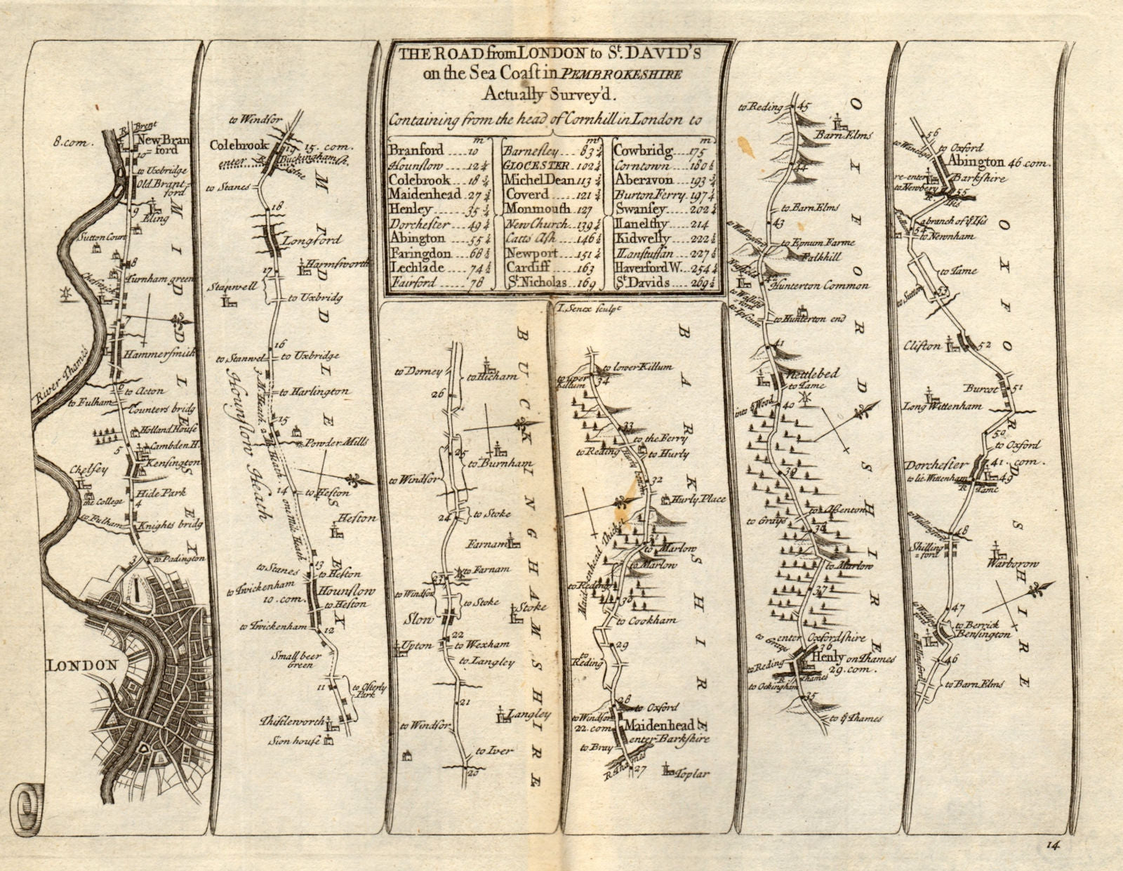 London Hammersmith Slough Maidenhead Henley Abingdon SENEX #14 road map 1719